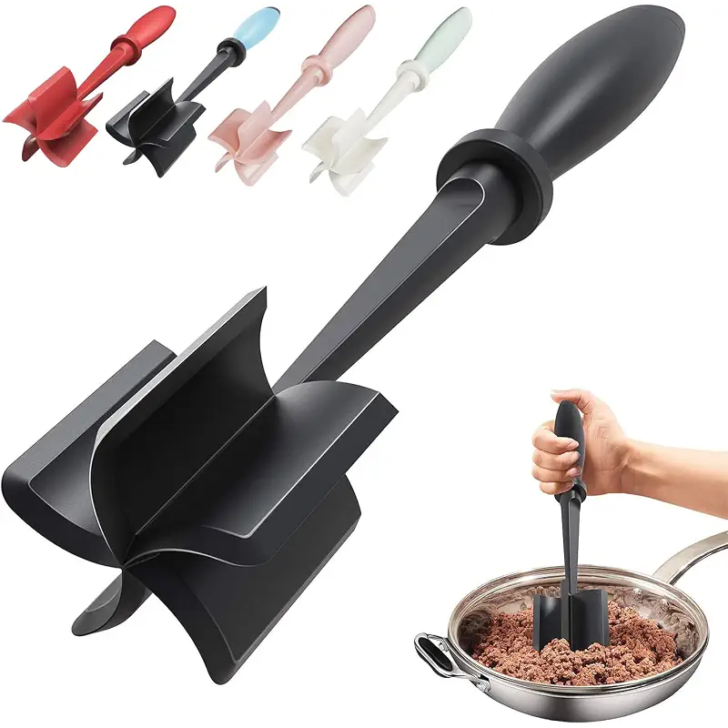 Upgrade Meat Chopper Hamburger Masher Ground Beef Smasher Utensil Mix Tool | Premium Heat Resistant Meat Masher, Nylon Potato Mashers Beef Smasher, Dishwasher Safe Non Stick Mix & Chop Tool Gift, Black