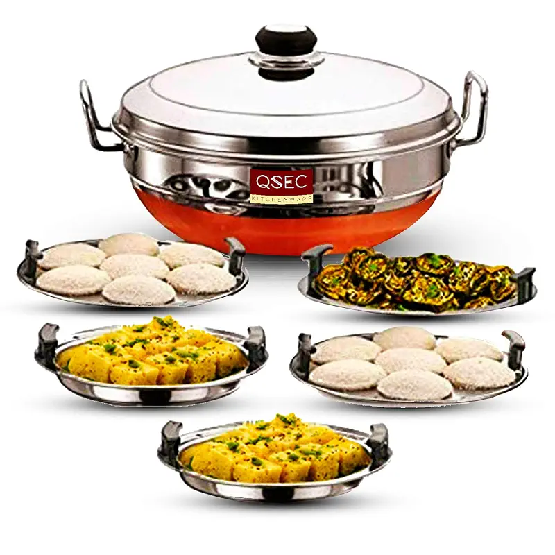 Stainless Steel Multi Kadai Idli Cooker with Copper Bottom - All-in-One Big Size Dhokla Cooker | 2 Dhokla | Momo Steamer - 285MM 100% Non-Toxic Material