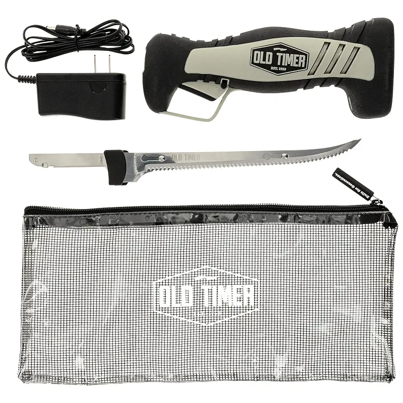 Old Timer Electric Fillet Knife with Rechargeable Battery, 8" Blade, High Carbon Stainless Steel, For Fishing, Filleting, and Outdoors