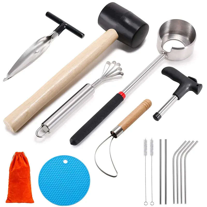 Coconut Opener Tool Set, Safe & Easy to Open Young & Mature Coconuts Tool | Food Grade Stainless Steel Coco Nut Opener Kit with Rubber Mallet Meat Removal, Scraper, Straw & Silicone Mat, ALL IN ONE Bag