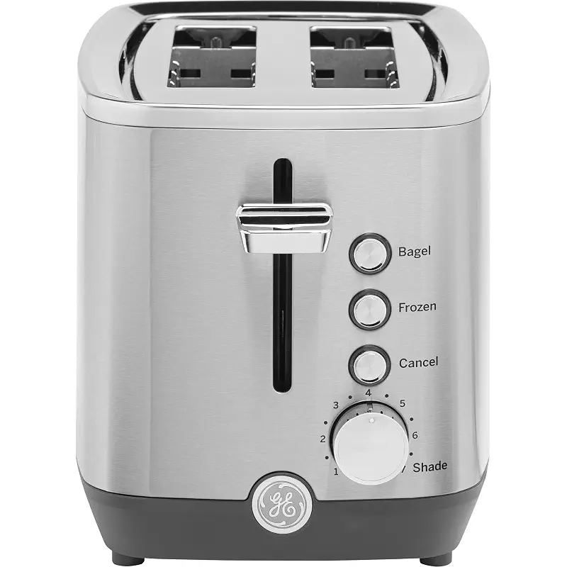 GE 2 Slice Stainless Steel Toaster, Extra Wide Slots for Toasting Bagels, Breads, Waffles & More, 7 Adjustable Shade Settings, Removable Crumb Tray, Countertop Kitchen Essentials, 850 Watts