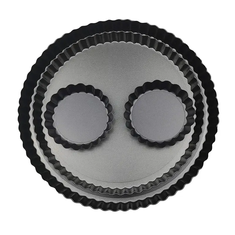 11 & 9 Inch Round Tart Pans with 2Pcs 4'' Mini Pans. Removable Bottom, Non-Stick Coating, Rugged Carbon Steel for Tart Quiche Pie Making. Gift for Christmas Thanksgiving Party Festival Family