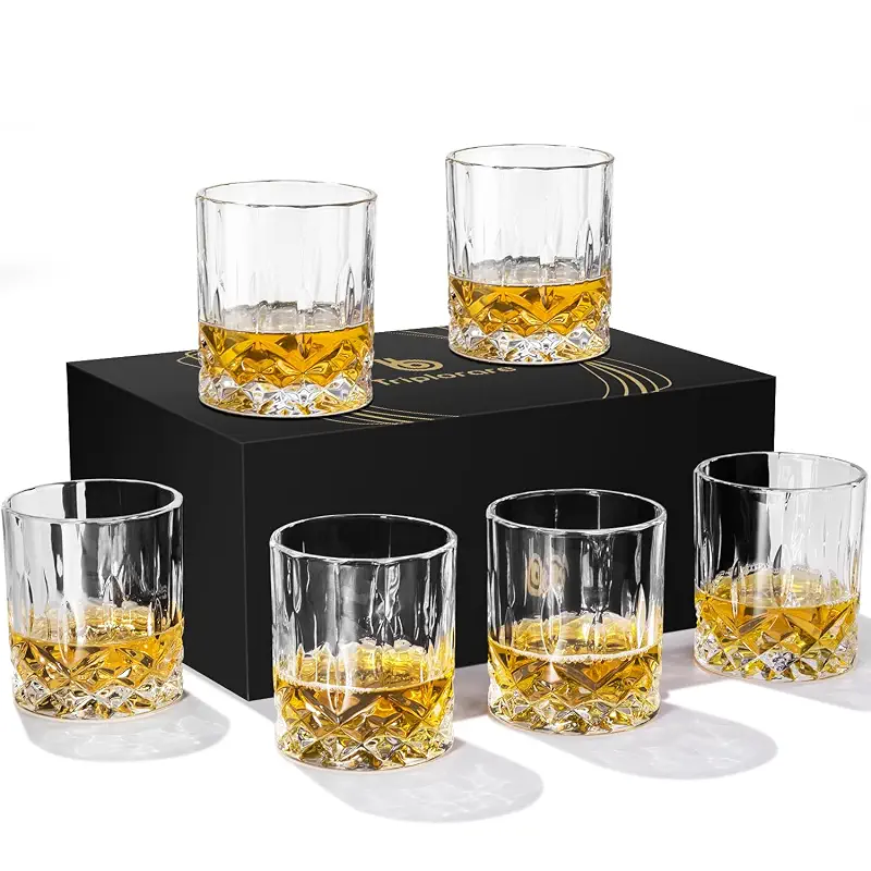 Whiskey Glasses Set of 6, 11 oz Old Fashioned Rocks Glasses | Dishwasher-safe 11 oz rocks glasses for whiskey, bourbon, scotch, rum, cocktails and gifting
