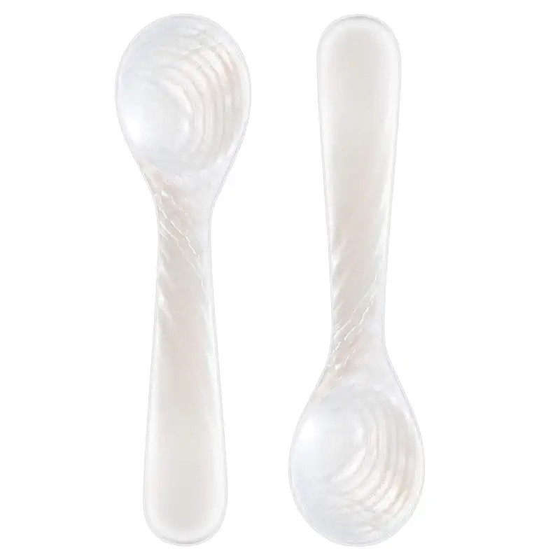 Patelai 2 Pieces Mother of Pearl Caviar Spoons Round Handle, 9cm/3.54 Inch | Handcraft Pearl Spoon for Egg, Ice Cream, Coffee, Elegant Serving in Kitchen and Restaurant, Natural Shell Luster