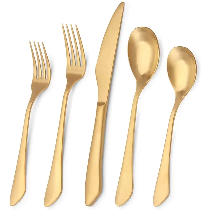 Matte Gold Silverware Set, 40-Piece Stainless Steel Flatware Set Service for 8, Satin Finish Tableware Cutlery Set for Home and Restaurant, Dishwasher Safe