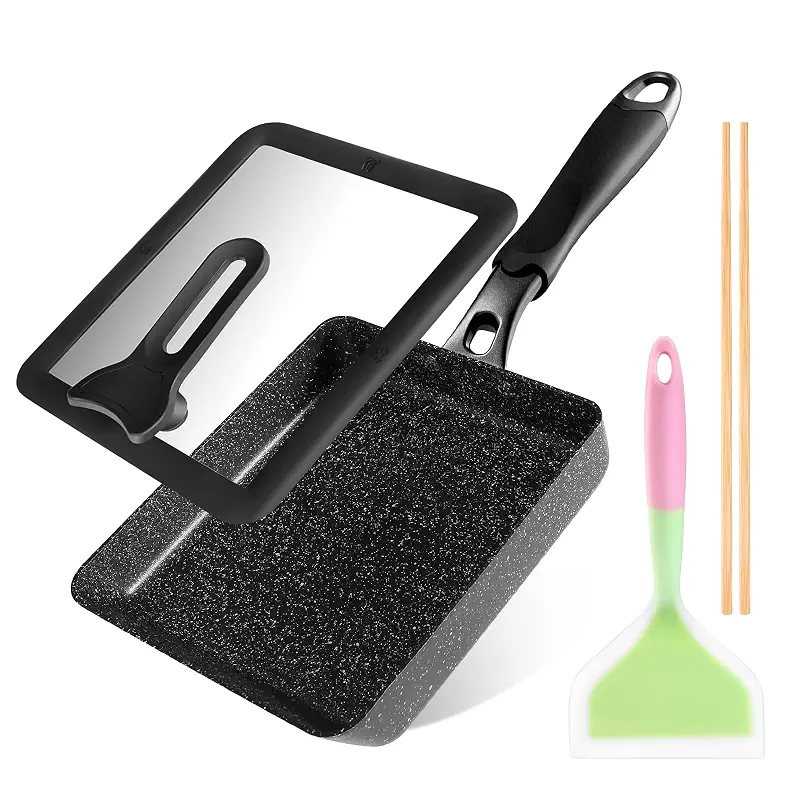 HAPPI STUDIO Tamagoyaki Pan - Japanese Egg Pan with Lid, Square 7x6 Inch | Japanese Omelette Pan For Rolled Omelets - Nonstick Tamago & Square Frying Pan, Induction Ready, Heat-resistant Handle