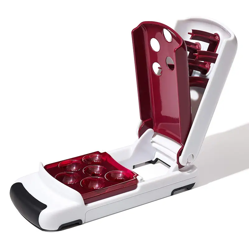 OXO Good Grips Quick Release Multi Cherry Pitter | Pits 6 Cherries at Once, Fits Different Sized Bowls, Mess Free, Dishwasher Safe