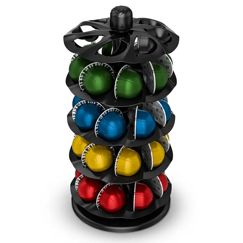EVERIE Coffee Pod Holder for Vertuo Capsules, 40-Pod Rotating Carousel Organizer, Space-Saving Countertop Display, Smooth Spin & Secure Upright Slots, Fits All Vertuo Sizes (Black)