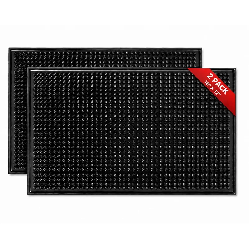 Premium 2 Pcs Black Rubber Bar Mats for Countertop, 18 x 12 Inch, Non-Slip Spill Catcher for Home Bars, Coffee Stations & Bartending