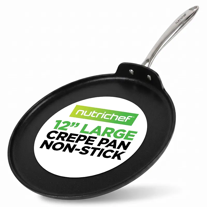 NutriChef 12 Inch Crepe Pan Non Stick, Ideal for Large Pancakes, Dosa, Chapati & Tortillas, Hard-Anodized, Dishwasher Safe