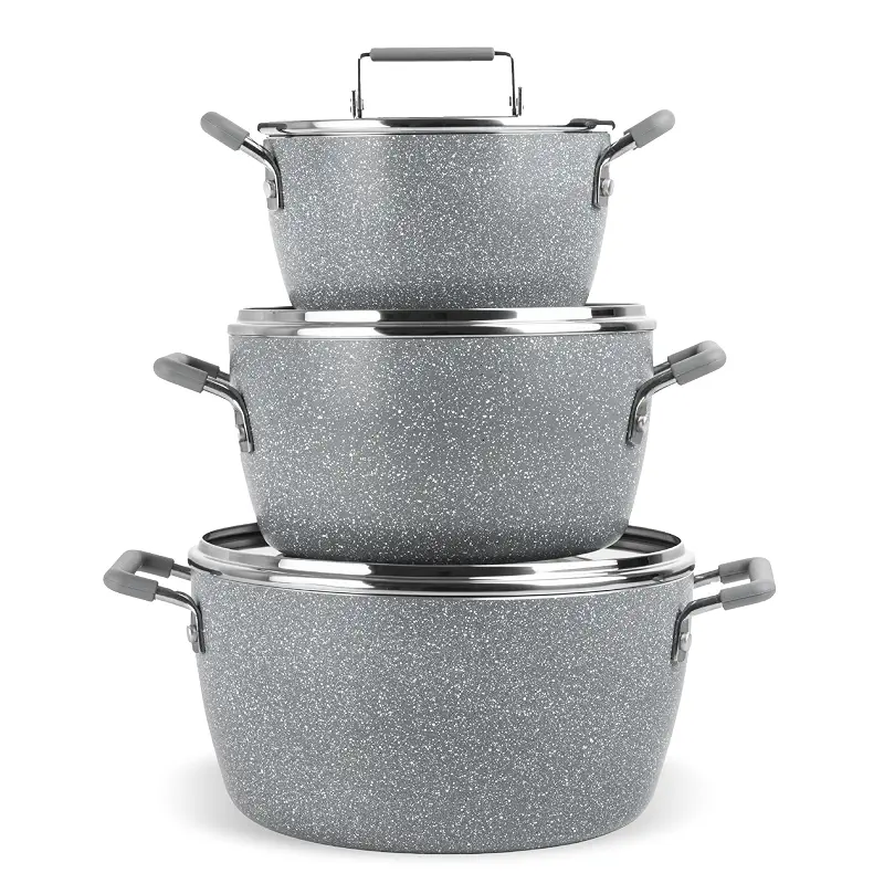 Granitestone Gray Pots and Pans Set Nonstick, 6 Stackable Piece Cooking Pots Set, Kitchen Pots, Non Stick Coating, 5qt 3qt & 1.5qt Pots with Lids, Stay Cool Handles Dishwasher Safe 100% Toxin Free