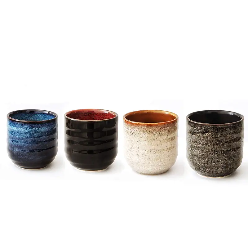 Japanese Style Ceramic Tea Set, Tea Cup, Coffee Cup, Yerba Mate Set, Ceramic Mate Cup Set of 4 (4 colors)