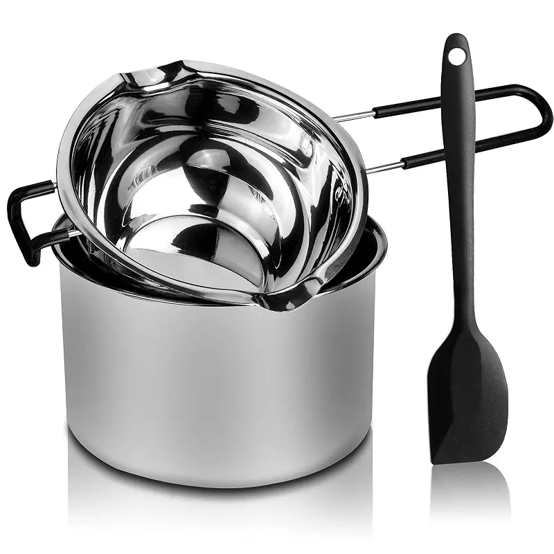 Double Boiler Pot Set, Stainless Steel Melting Pot 600ml and 1600ml | with Silicone Spatula for Melting Chocolate, Soap, Wax, Candle Making