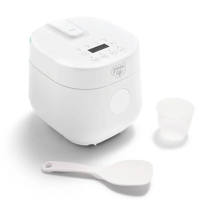 GreenLife Digital Rice Cooker, 2-Cups Uncooked/4-Cups Cooked, White | PFAS-Free Ceramic Nonstick Coated 1.5QT Pot, One-Touch Presets, Oats, Quinoa, Brown Rice, Auto Warming, Fuzzy Logic Tech