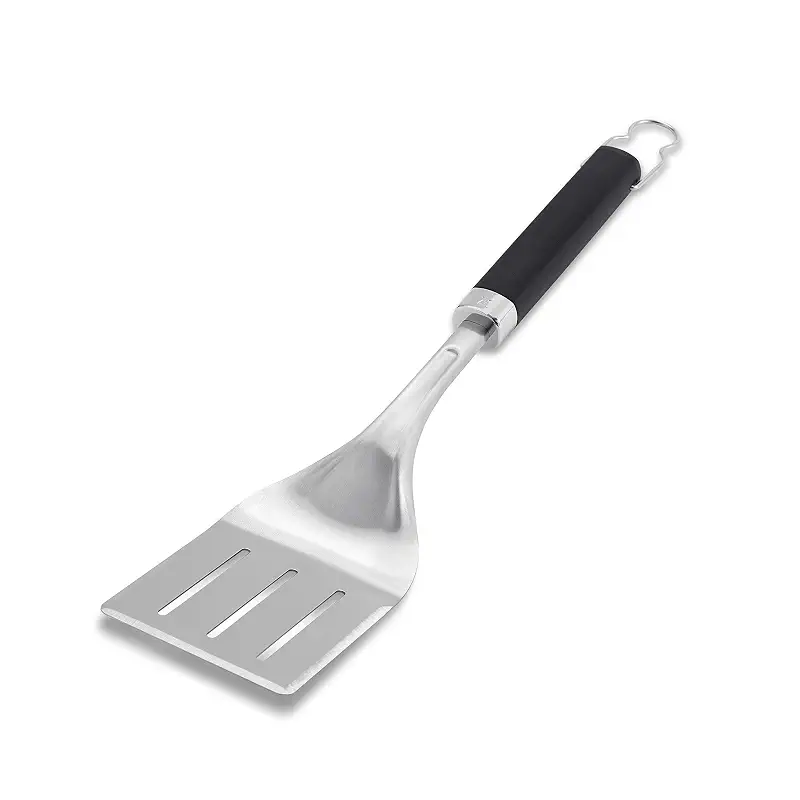 Weber® Precision Grill Spatula, Stainless Steel | BBQ Spatula with 3‑Sided Beveled Edge, Non‑Slip Soft‑Touch Handle, Hanging Loop, Dishwasher Safe - Grill Accessory
