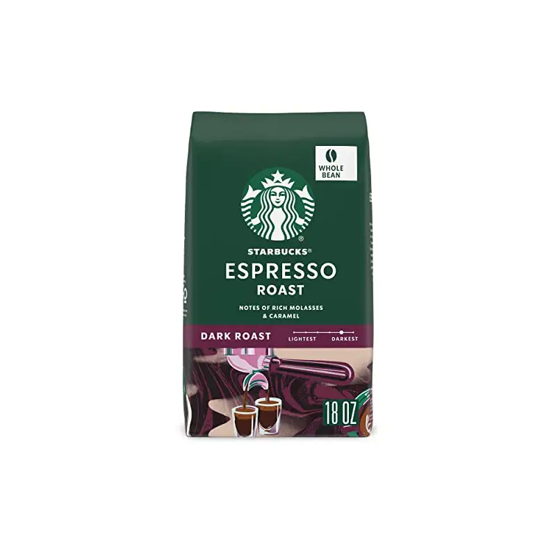 Starbucks Whole Bean Coffee, Dark Roast Coffee, Espresso Roast, 100% Arabica, 1 bag (18 oz) | 100% Arabica whole bean coffee; Espresso Roast dark roast; single 18 oz bag