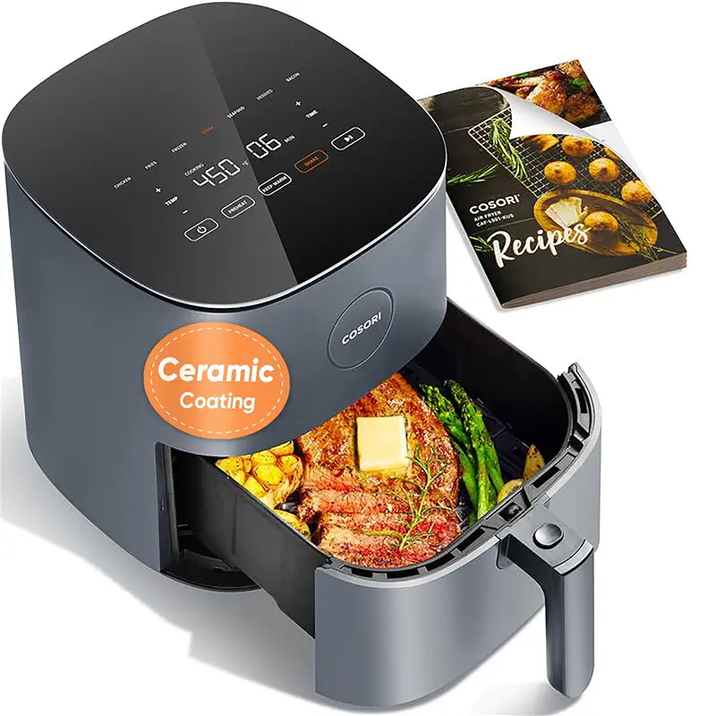Cosori Air Fryer Pro LE 5 Qt, 9-in-1, Ceramic Coating, Shake Reminder, Grey | 7 presets with Reheat, Keep Warm, Max 450°F, 85% Less Oil, Touch control, LED glass panel, 130+ Chef-inspired Recipes, 1500W