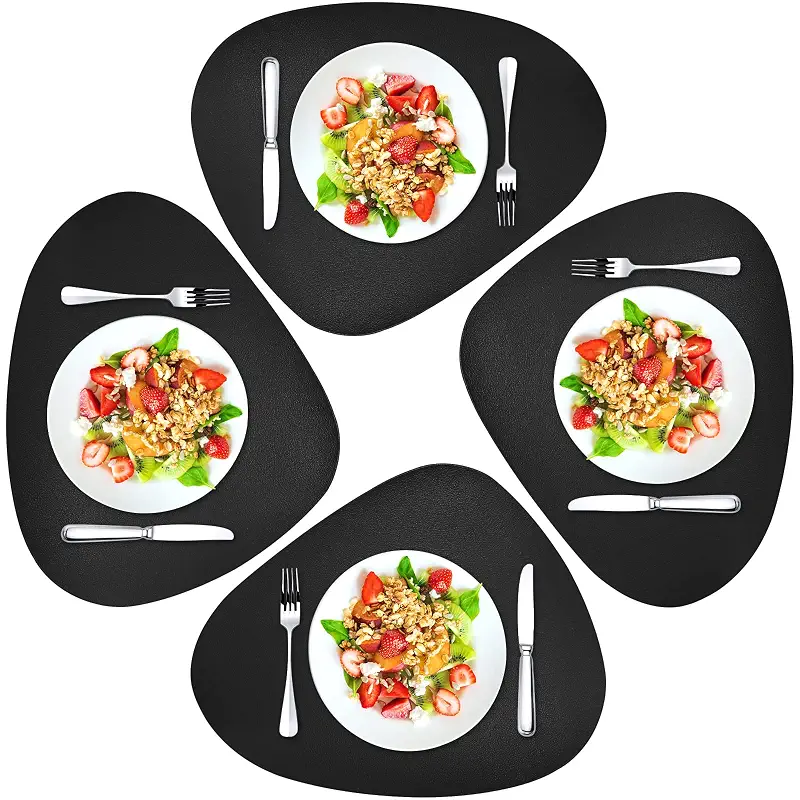 Herda Dining Leather Placemats Set of 4 Wipeable Washable Place Mats for Square Round Table Easy to Clean Table Mats for Kitchen Patio Indoor Outdoor, Black Leather Halloween Place Mat 4 Pack