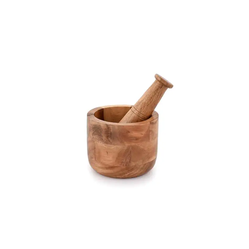 Samhita Handmade Acacia Wood Mortar and Pestle Perfect for Grinder for Herbs, Garlic, Walnut Spices & Kitchen Essentials Usage