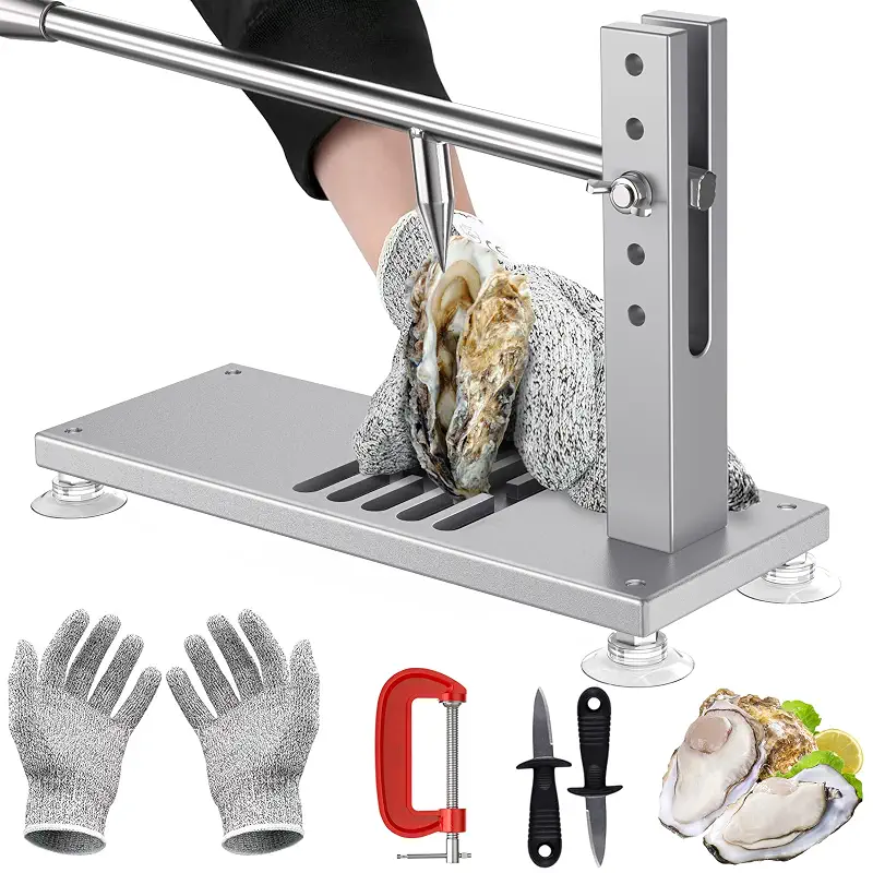 ZeroPone Oyster Clam Opener Machine Adjustable Oyster Shucker Tool Set | Includes Knives, Glove and G-Clip, Seafood Tools for Hotel Family Buffet