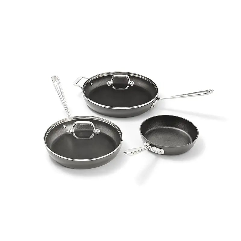 All-Clad HA1 Hard Anodized Nonstick Fry Pan Set – 5-Piece Cookware, 8", 10", 12" Skillets with Lid, Induction Compatible, Oven Safe to 500°F, Lid Safe to 350°F, Black