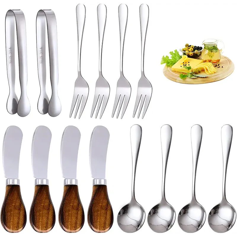 Charcuterie Accessories (14 Pcs), Cheese Spreaders for Charcuterie Board, Mini Serving Spoons, Forks and Mini Serving Tongs - Charcuterie Utensils for Butter, Cheese and Pastry Making