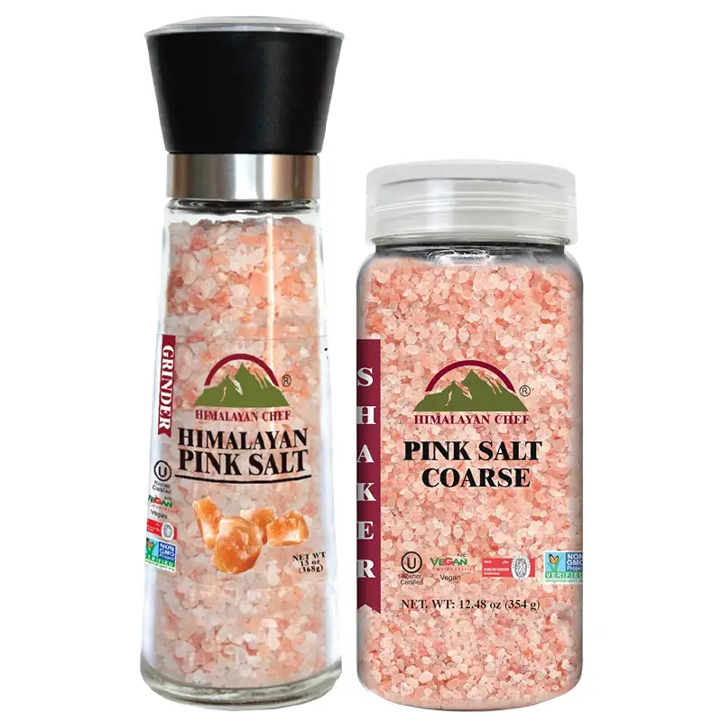 Himalayan Chef Himalayan Pink Salt Grinder & Pink Salt Shaker Refill Adjustable Grinder - Salt Mill and Salt Shaker | Set of 2