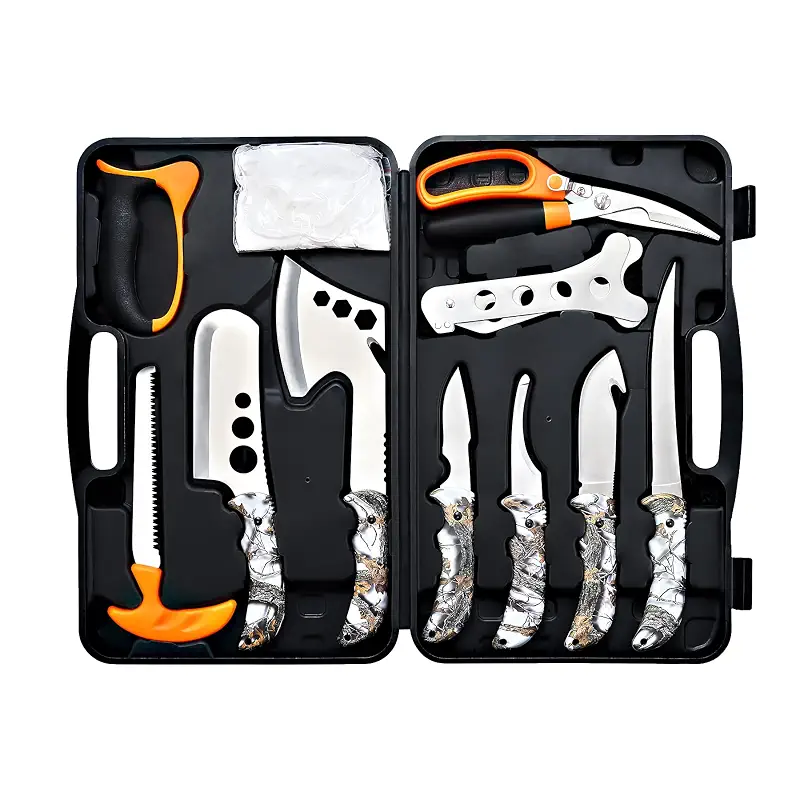 KNINE OUTDOORS Hunting Deer Knife Set Field Dressing Kit Portable Butcher Game Processor Set, 12 Pieces | Portable Butcher Game Processor Set, 12 Pieces