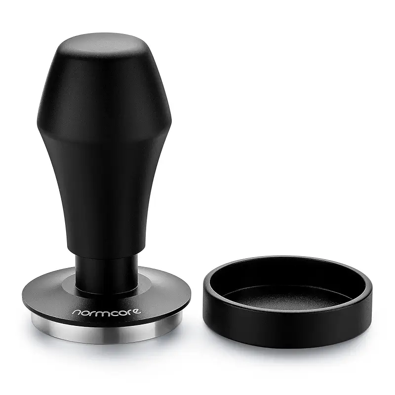 Normcore V4 Coffee Tamper 53.3mm - Spring-Loaded Tamper - Barista Espresso Tamper with 15lb / 25lb / 30lbs Replacement Springs - Anodized Aluminum Handle and Stand - Flat Base, Black