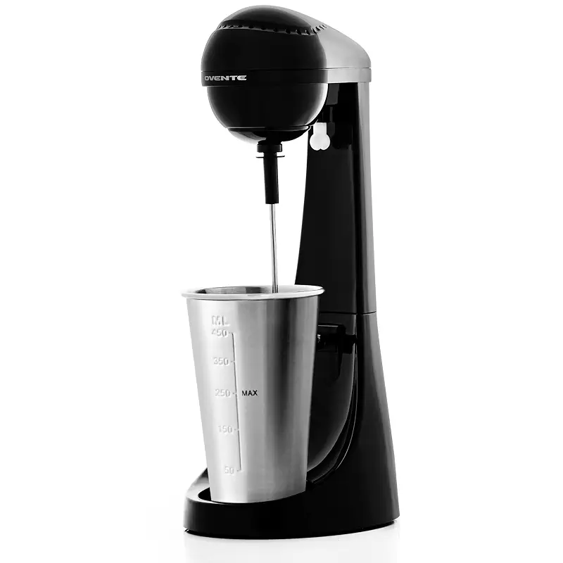 OVENTE Classic Milkshake Maker Machine, 15.2 oz, 100W, Black MS2070B | With 2 Speed Settings, Stainless Steel Mixing Cup & Rod, Electric Drink Mixer Ideal for Malted Milk, Protein Shakes & More