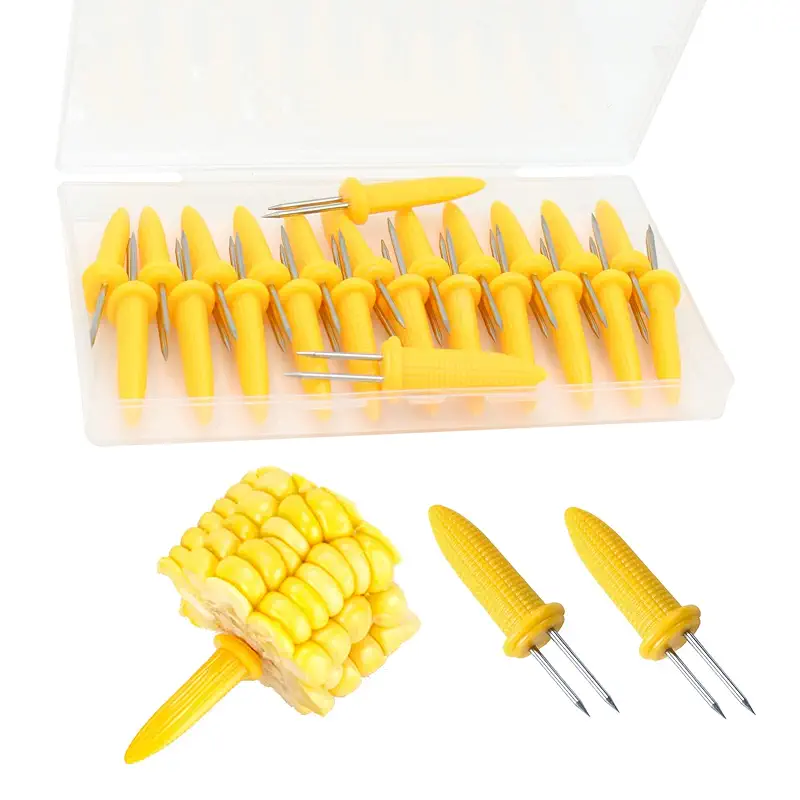 24 Pack Corn Holders, Stainless Steel Corn on The Cob Holders | Corn Cob Holders Corn on The Grill Corn on The Cob Skewers for Home Cooking BBQ Parties Camping Yellow