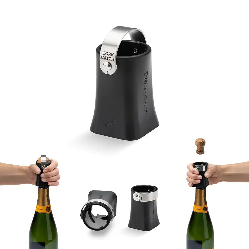 Dreamfarm Champop Champagne Bottle Opener Easy Twist Cork Popper | Effortlessly pops open sparkling wine and prosecco with stainless steel catcher for safe indoor and outdoor use