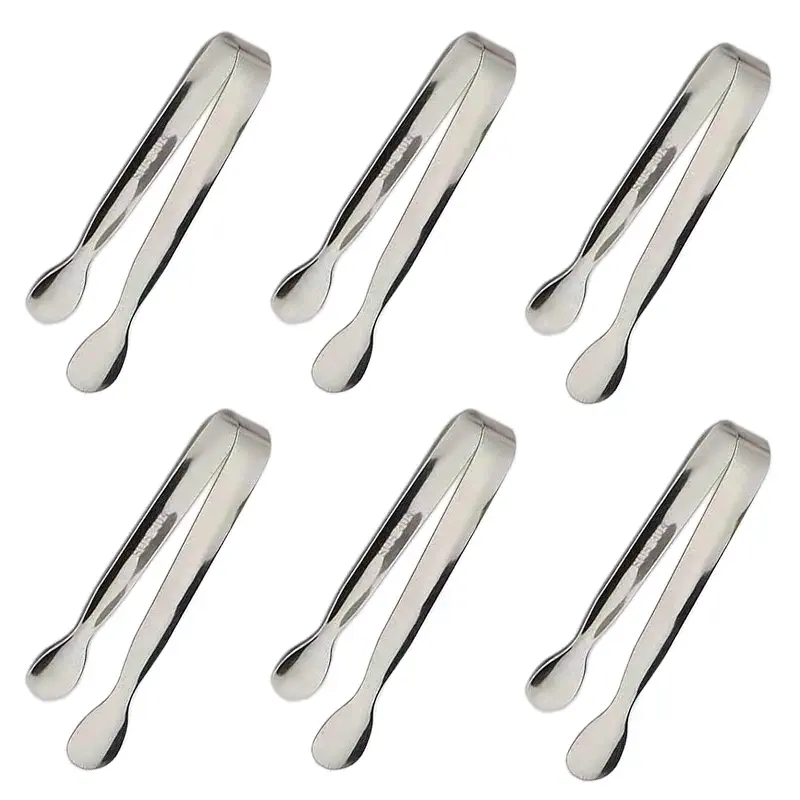 6PCS Ice Tongs Mini Sugar Tongs 4.25Inch Stainless Steel Kitchen Utensils Set,Small Serving Tong and Tiny Kitchen Tong for Appetizers,Tea Party, Coffee Bar, Desserts by Sunenlyst (Silver)