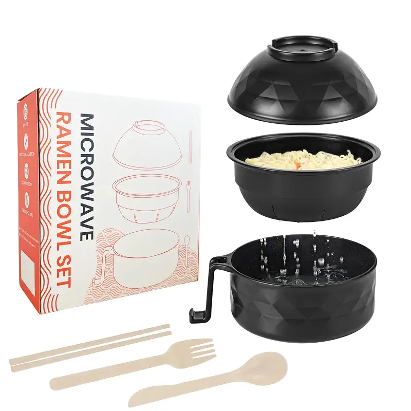 Microwave Ramen Cooker,Ramen Bowl Set,Microwave Noodle Bowl With Chopsticks and Spoon, College Dorm Room Essentials for Girls for Boys, Apartment Essentials, BPA-Free. (black) …