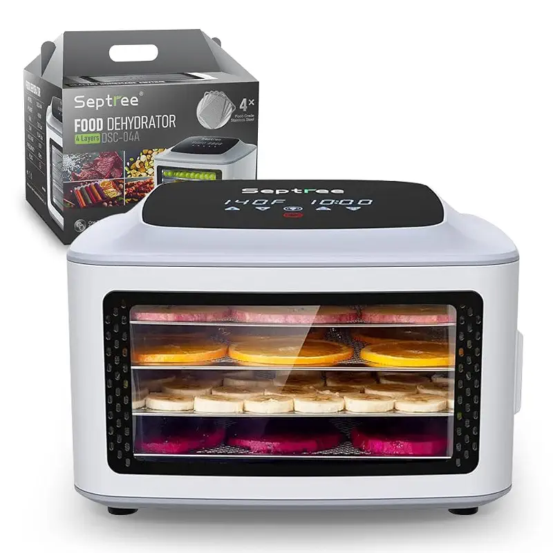 Compact Food Dehydrator, 4 Stainless Steel Trays Fresh Dryer Machine for Jerky Herbs Fruit Veggies Snacks, with Digital Timer | 190F Temperature Control, Great Size for Small Family