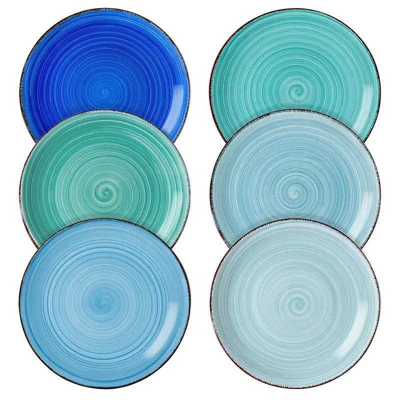 vancasso Bonita Blue Salad Plate Set of 6, 7.5 Inch Ceramic Dinner Plate, Dishwasher and Microwave Safe