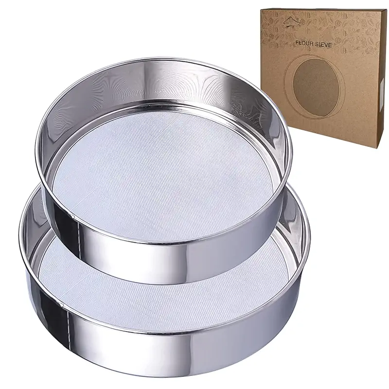 Sieve Fine Mesh, Stainless Steel Round Sifter for Baking, Flour Sieve, 8 Inch 40 Mesh and 6 Inch 60 Mesh, 2PCS