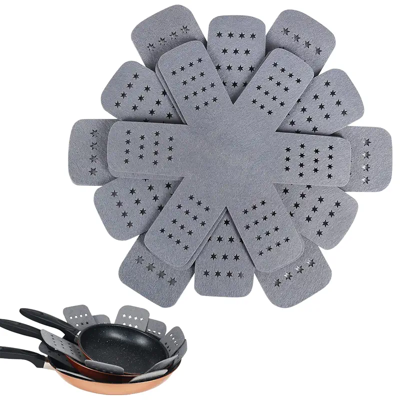 BYKITCHEN Felt Pot and Pan Protectors for Stacking, 3 Sizes, Separator Pads | 6-Piece Cookware Dividers with Stars Protect Pans, Pots, Bowls and Dishes From Scratches and Chipping When Stacked or Stored