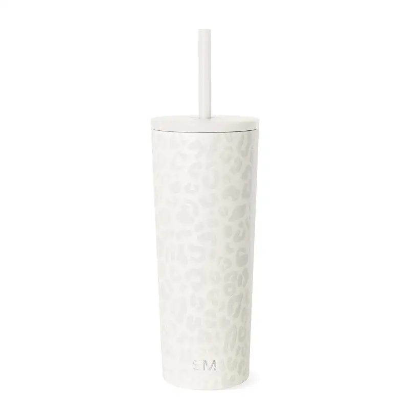 Simple Modern Iced Coffee Tumbler, Insulated | 24oz | Leopard | Reusable Stainless Steel Cup, Travel Mug, Water Bottle with Straw | Cupholder Friendly & Spill Resistant, Cream Leopard