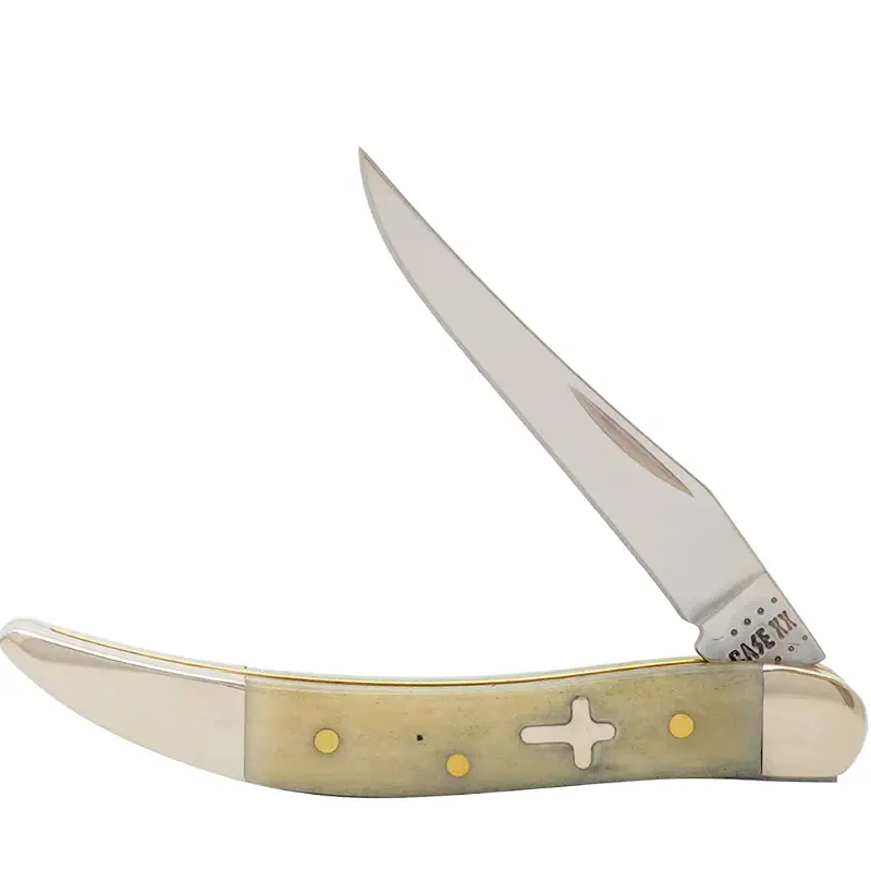 Case XX WR Pocket Knife Small Texas Toothpick Cross Shield Natural Bone Item #26193 (610096 SS) 3" Inches Closed