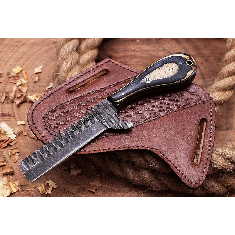 Custom Handmade 1095 steel Bull cutter knife, cowboy knives with pancake leather sheath