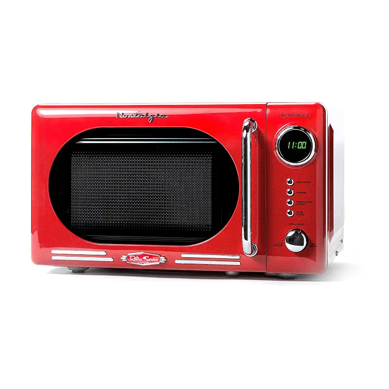 Nostalgia Retro Compact Countertop Microwave Oven - 0.7 Cu. Ft. - 700-Watts with LED Digital Display - Child Lock - Easy Clean Interior - Red