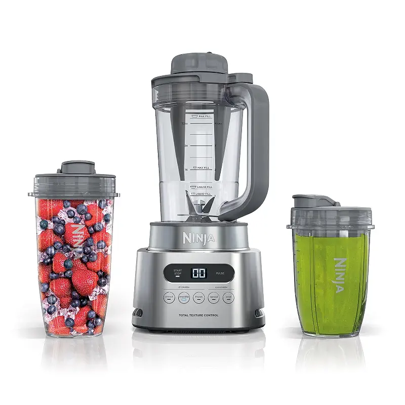 Ninja SS151 TWISTi Blender DUO, High-Speed 1600 WP Smoothie Maker & Nutrient Extractor* 5 Functions Smoothie, Spreads & More, smartTORQUE, 34-oz. Pitcher & (2) To-Go Cups, Gray | 1600 peak-watt smartTORQUE motor never stalls. 5 functions for smoothies & extractions. 34-oz pitcher + (2) cups.