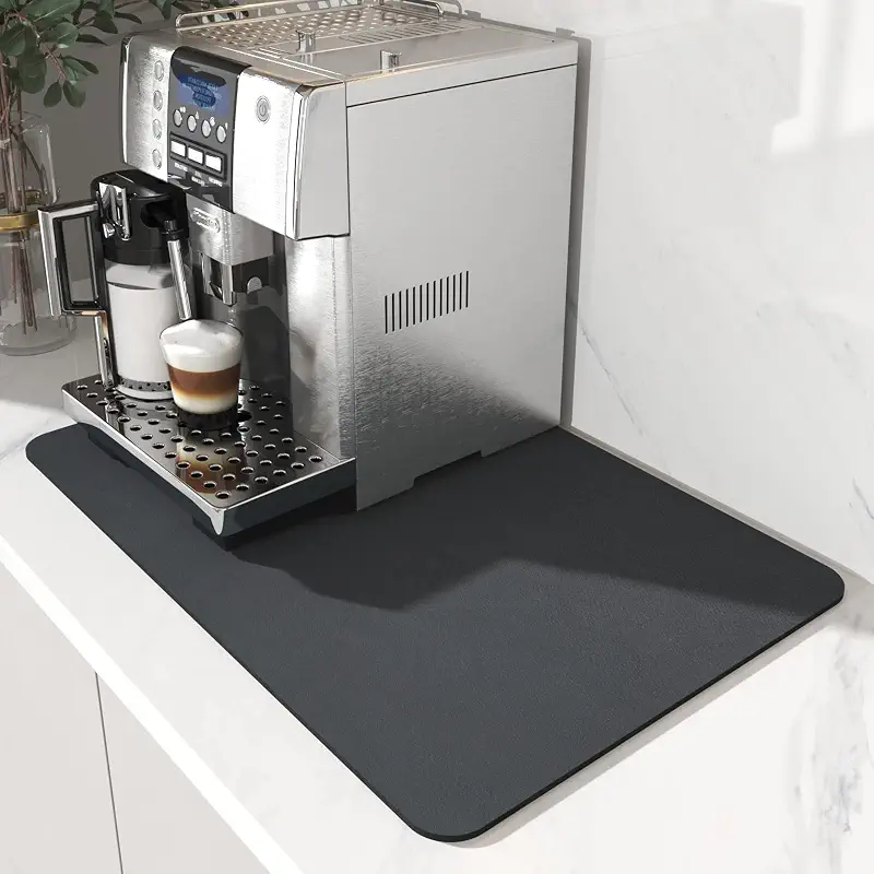 AMOAMI Coffee Mat Dish Drying Mat for Kitchen Counter-Bar Accessories, Hide Stain, Rubber Backed, Absorbent, Fit Under Coffee Maker, Espresso Machine, Pot, Dish Rack, 12"x19", Dark Grey