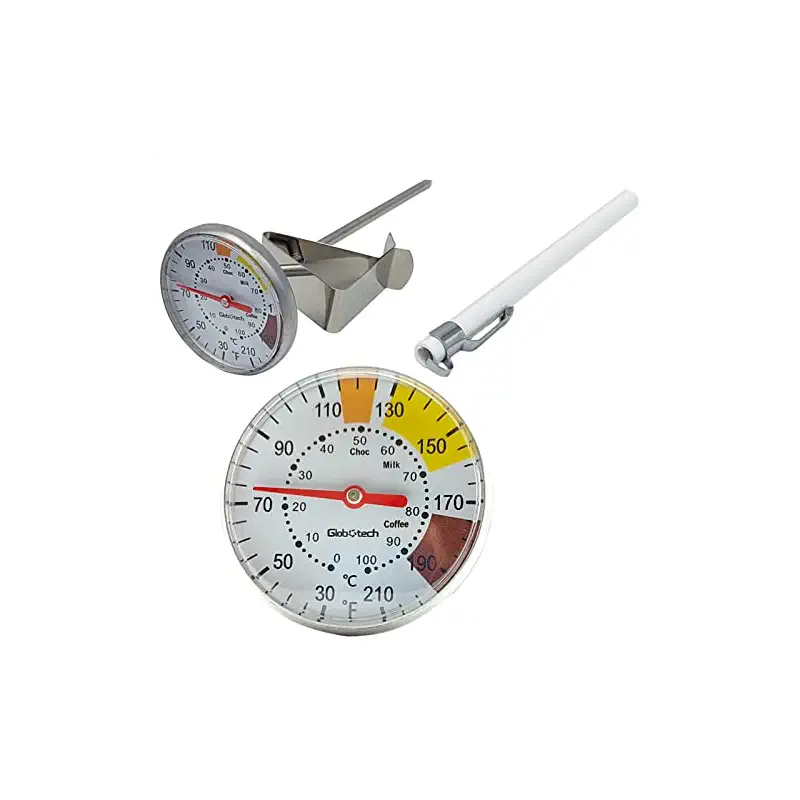 Milk Frothing Thermometer for Coffee Chocolate - Cappuccino Frothy Milk Foam Stainless Steel Thermometer for 12 Oz, 20 Oz and 32 Oz Espresso Steaming Pitchers 2" Dail 5" Stem