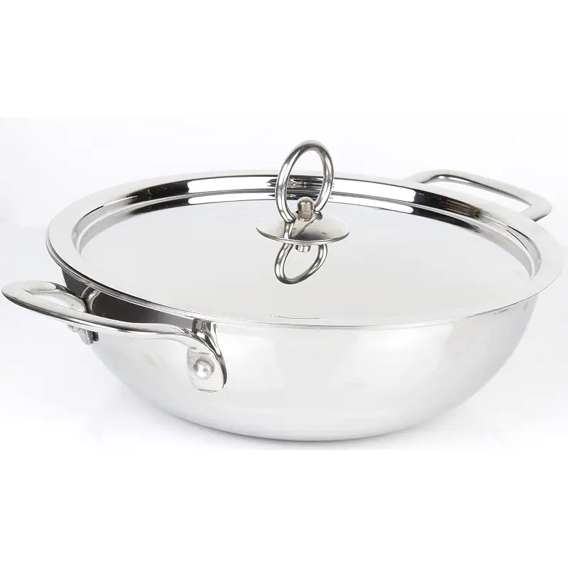 Triply Stainless Steel Kadai with Steel Lid | Everyday Pan, Stir Fry Pan with Triply Base, Saute Chef’s Pan with Glass Lid, Multipurpose Stewpot Skillet, Diameter: 24 cm, Capacity: 2.5 L (2.64 Quart)