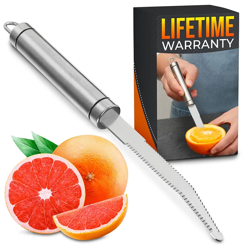 Reluen Grapefruit Knife Curved Serrated Double Blade, Stainless Steel Tool | Sections Grapefruits, Oranges, and Lemons Cleanly - Ergonomic Handle Grips Dry or Wet, Dishwasher Safe After Citrus Prep Work