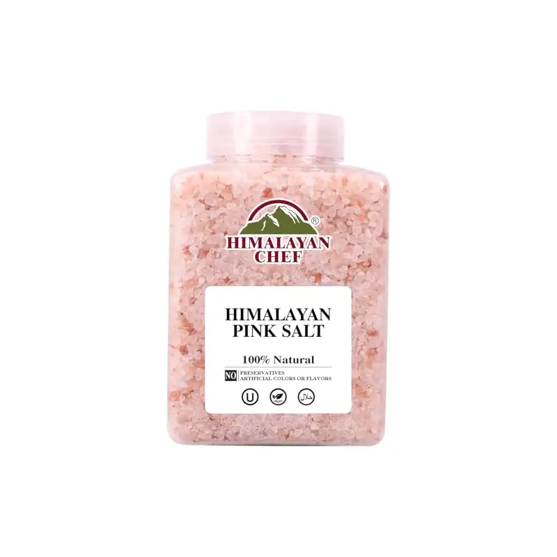 Himalayan Chef Pink Himalayan Salt Coarse Grain, 5 lbs Plastic Jar - Pure, Natural, Kosher, Mineral-Rich, Ideal for Grinder Refills, Cooking, Seasoning