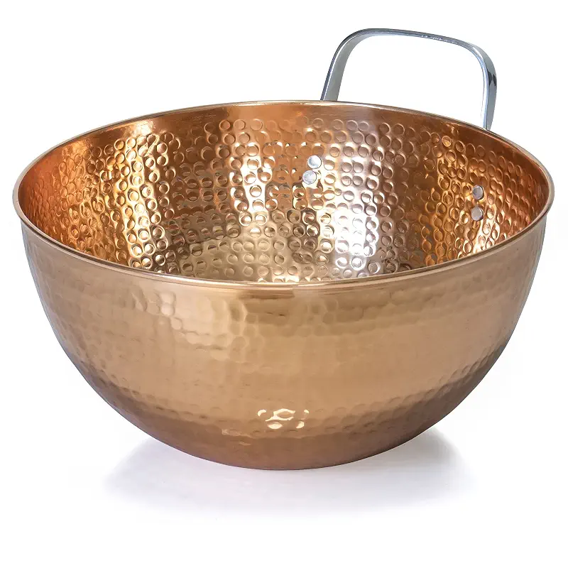 Red Co. 5 Quarts Large 11” Round Hammered Pure Copper Mixing Bowl with Handle