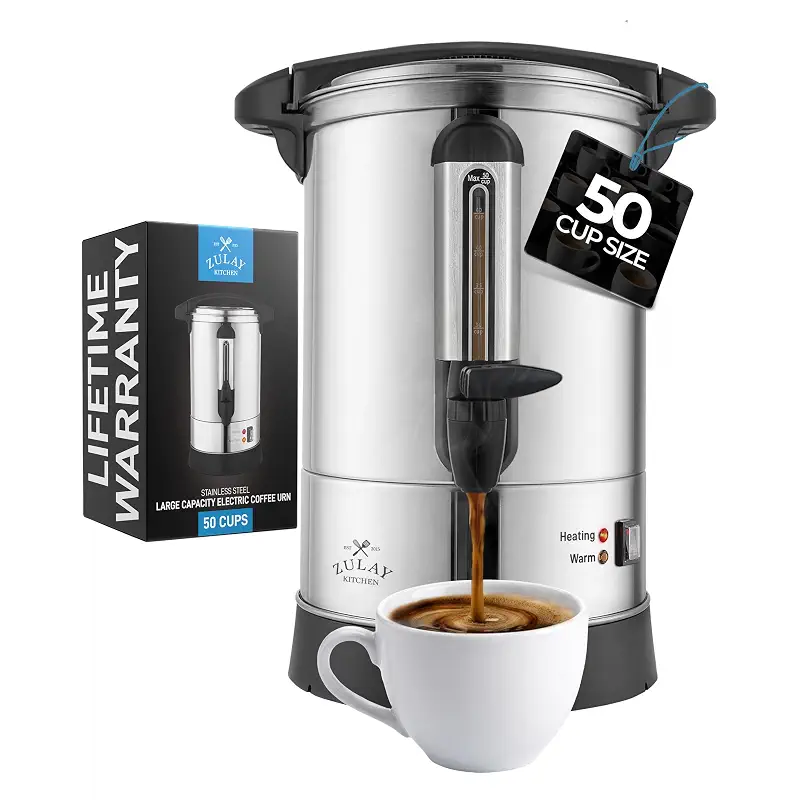 Zulay Kitchen 50 Cup Coffee Urn Commercial Coffee Maker, Hot Water Urn - Large Coffee Maker With Double-Wall Stainless Steel, Quick Brew, Stays Hot for Tea & Beverage at Events & Catering - Silver
